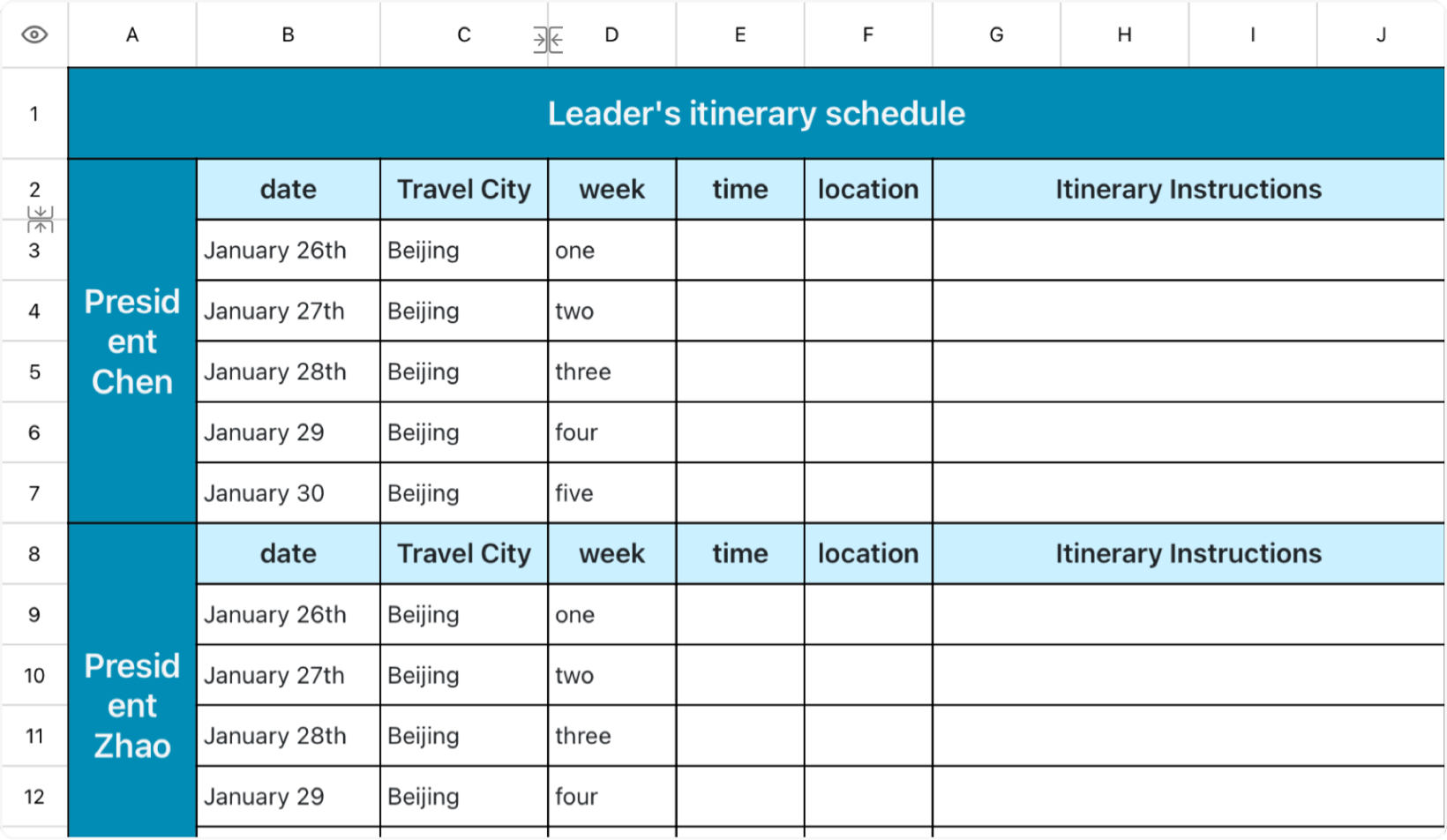 Leader's itinerary schedule